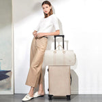 Load image into Gallery viewer, Convertible Garment Duffel Bag for Travel Womens Carry On Garment Bags With Toiletry Bag Large Weekender Bag Shoe Pouch 2 in 1 Hanging Suitcase Suit Travel Duffel Overnight Bags 2pcs Set Beige
