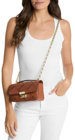Load image into Gallery viewer, Michael Kors Tribeca Small Convertible Chain Shoulder Bag, Gold-Tone Hardware/Luggage
