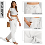 Load image into Gallery viewer, SEMARO Womens Casual Linen High Waist Pants Drawstring Loose Fit Summer Pants Trousers with Side Pockets White
