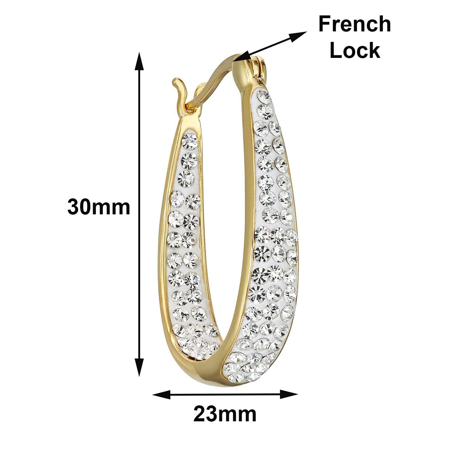 Savlano Inside Out Oval Shape Crystal Hoop Earrings For Women (Yellow Gold)