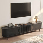 Load image into Gallery viewer, POVISON Mid Century Modern TV Stand for 75+ inch TV, Sliding Door Entertainment Center with Storage, Wood TV Console, Media Console for Living Room Bedroom, Fully-Assembled (Black, 94.49&quot;)
