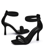 Load image into Gallery viewer, Coutgo Womens Rhinestone High Heels Sandals Ankle Strap Open Square Toe Sexy Stiletto Pumps Evening Party Dress Shoes
