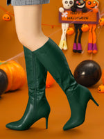 Load image into Gallery viewer, Allegra K Women&#39;s Pointed Toe Stiletto Heels Dark Green Knee High Boots 9 M US
