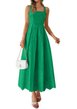 Load image into Gallery viewer, PRETTYGARDEN Womens Sleeveless Maxi Summer Dresses 2026 Hollow Out Eyelet Square Neck Ruffle Flowy Beach Vacation Sundress (Green,Medium)
