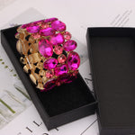 Load image into Gallery viewer, Enrwin Women’s Wedding Bridal Crystal Leaf Flower Stretch Bangle Elastic Wide Bracelet Jewelry for Brides Bridesmaid (Rose Red-Gold Plated, Alloy)
