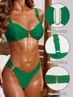 Load image into Gallery viewer, Women’s Bikini Set Two Piece Swimsuit with Metal Accent Top High Cut Bottom Green
