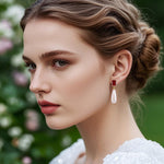 Load image into Gallery viewer, TaYolnFaSo Pearl Emerald-cut Garnet Earring for Women Natural Shell Pearl Dangle Drop Earring January Birthstone Red Emerald Cut Jewelry Gift for Wife Mother Girlfriend
