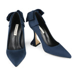 Load image into Gallery viewer, Zzheels Women's Bow High Heels Closed Toe Heels with Bow Chunky Heels Bridal Wedding Shoes Blue Suede US6
