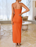 Load image into Gallery viewer, ZESICA Women's Summer Strapless Bodycon Maxi Dress 2026 Ribbed Knit Backless Floral Tube Cocktail Party Long Dresses,Orange,Large
