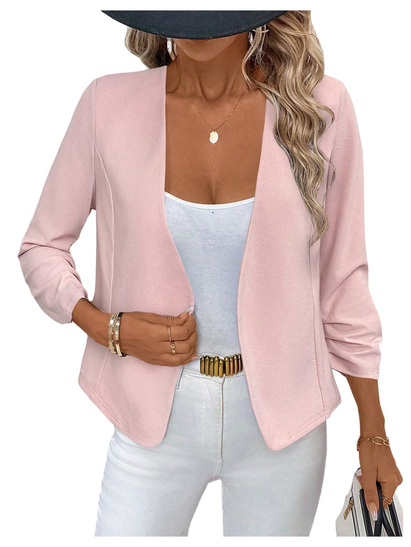 SweatyRocks Women's Polka Dots Lightweight 3/4 Sleeve Jackets Open Front Long Sleeve Elegant Jacket Outwear Pink X-Large