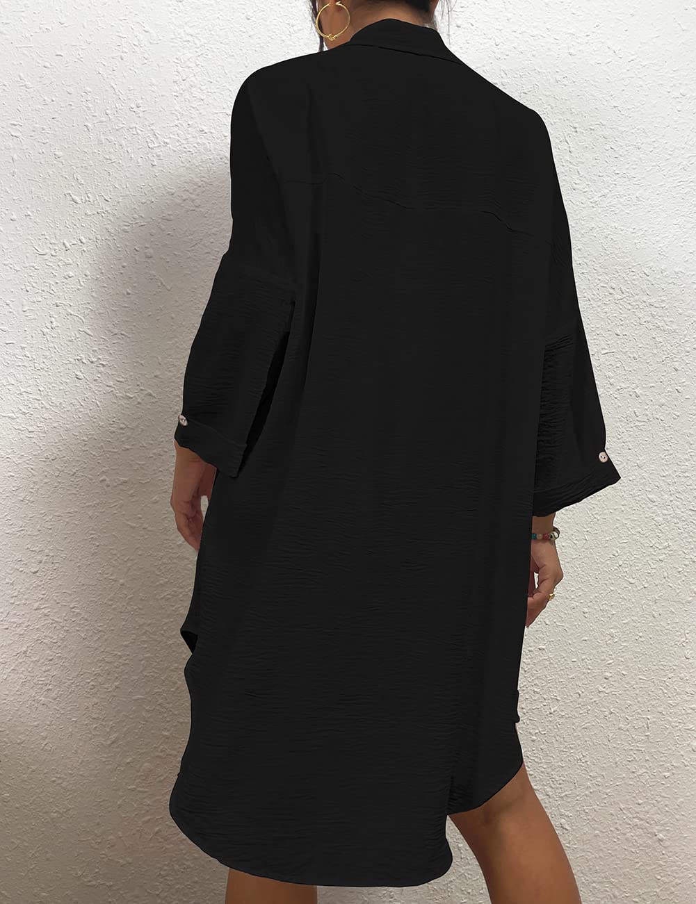 Bsubseach Womens Modern Swimsuit Cover Up Blouse Button Down Shirt Dresses Tops Black M