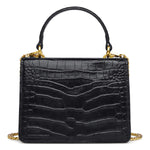 Load image into Gallery viewer, FEIMINA Croc Embossed Top Handle Handbag for Women Leather Mini Crossbody Purse with Gold Chain Strap Ring Closure Evening Bag for Ladies Girls (7.3" L x 5.5" H, Black)
