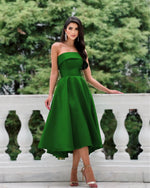 Load image into Gallery viewer, QZLDHG Satin Prom Dresses Tea Length Ball Gown Ruched Strapless Formal Evening Party Dress Blush Pink Size 6
