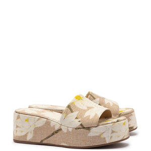 Larroudé, Alex Flatform Mule In Beige Printed Raffia, 8, Beige
