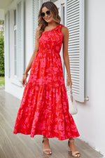 Load image into Gallery viewer, PRETTYGARDEN Women&#39;s Summer Floral Maxi Dress Knot One Shoulder Sleeveless Ruffle Flowy Boho Beach Wedding Guest Dresses (Red Floral,Small)
