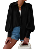 Load image into Gallery viewer, BTFBM Women Fashion Button Down Shirts V Neck Printed Solid Boho Long Sleeve Blouses Dressy Casual Summer Fall Tops(Solid Black, Medium)
