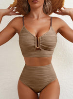 Load image into Gallery viewer, Herseas Women Bikini 2 Piece 2025 Vacation Clothes Cutout Bathing Suit Push Up Swimsuit Textured V Neck Swimwear Dark Brown Medium
