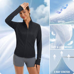 Load image into Gallery viewer, baleaf Women's Athletic Jacket Sun Protection Running Lighteight Full Zip Long Sleeve Shirts UPF 50+ Pockets Black M
