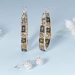 Load image into Gallery viewer, MICANU Silver Plated Oval Inside Out Crystal Hoop Earrings For Women Fashion Jewelry Gift (Brown)
