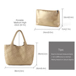 Load image into Gallery viewer, SLHFPX Handmade Woven Bag Handbag For Women Vegan Leather Tote Bag With Purses Travel Shoulder Bag Underarm Bag Beach Bag Gold, 240516-2025-07
