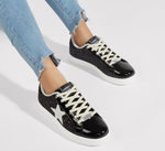 Load image into Gallery viewer, LUCKY STEP Women&#39;s Fashion Star Sneaker Lace Up Low Top Comfortable Cushioned Walking Shoes(Black Glitter,8.5 B(M) US)
