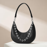 Load image into Gallery viewer, CHUNLI Small Shoulder Bag for Women, PU Leather Crescent Hobo Purses with Silver Chain, Women's Work Casual Evening Handbag, Black
