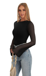 Load image into Gallery viewer, REORIA Women’s Fall Trendy Sexy Boat Neck Long Sleeve Sheer Mesh Slimming Going Out Bodysuit Tops for Vacation Black Medium
