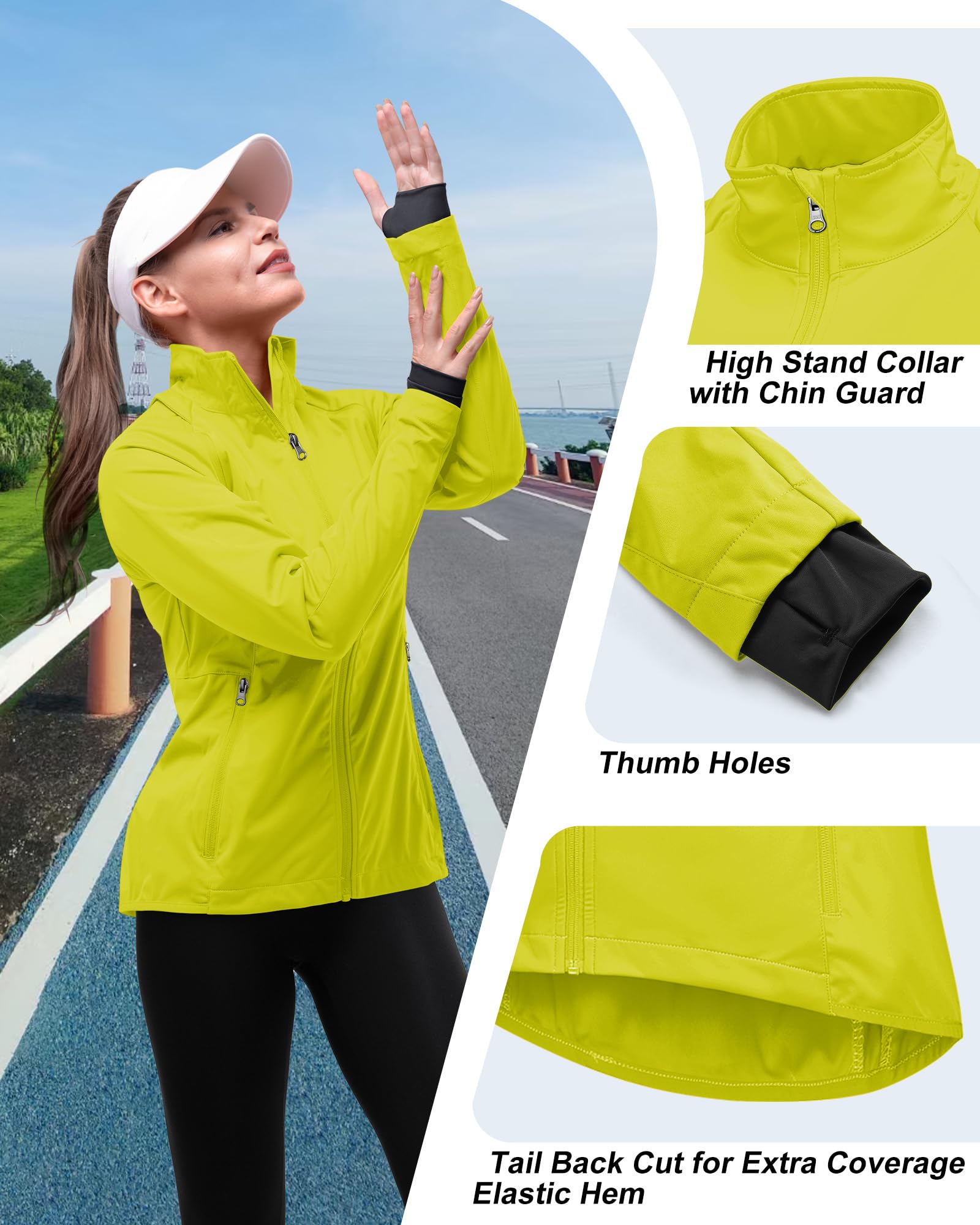33,000ft Women's Zip Up Lightweight Athletic Workout Yoga Cycling Track Running Jacket Waterproof Windproof Reflective