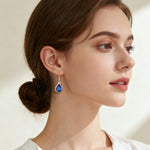 Load image into Gallery viewer, Austrian Crystal Hollow Teardrop Halo Drop Dangle Earrings for Women 14K Rose Gold Plated Hypoallergenic Jewelry (Bermuda Blue)
