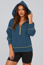 Load image into Gallery viewer, PRETTYGARDEN Women&#39;s Hooded Sweatshirts Long Sleeve Half Zip Cropped Hoodie Pullover Winter Fashion Clothes (Dark Blue,Medium)
