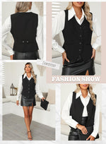 Load image into Gallery viewer, Dokotoo Women's Fashion Dressy Vest V Neck Buttons Side Pockets Business Casual Vests Versatile Outerwear Suit Waistcoats Black Medium
