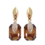 Load image into Gallery viewer, Navachi 18k Gold Plated Spindle Shape Metal White Crystal Square Brown Zircon Dangle Az1949 Stud Earrings
