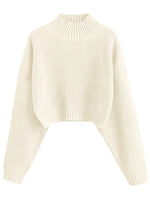 Load image into Gallery viewer, ZAFUL Women's Cropped Turtleneck Sweater Lantern Sleeve Ribbed Knit Pullover Sweater Jumper (0-White, S)
