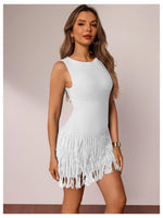 Load image into Gallery viewer, winkbay Women's Fringe Sleeveless Mini Dress Crew Neck Bodycon Knit Party Club Dresses White Medium
