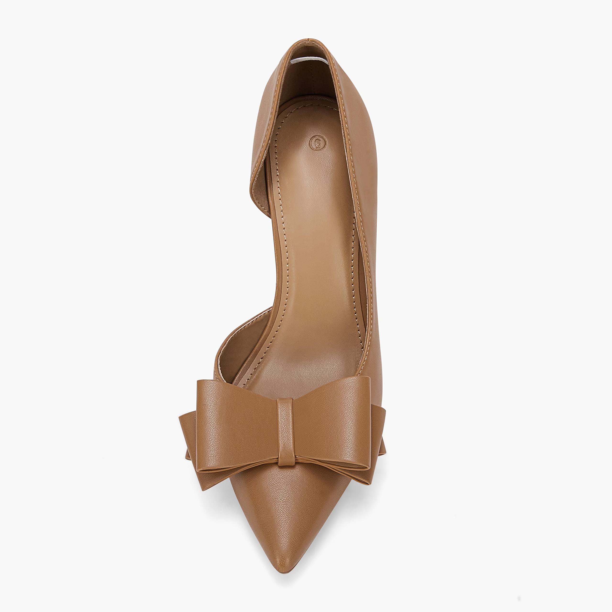 Womens Bow Heels Closed Pointed Toe Dress Shoes Stiletto Slip on Wedding Pumps Brown
