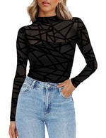 Load image into Gallery viewer, Zeagoo Fall Tops for Women Sexy Mesh Long Sleeve Tshirts Trendy Shirts Mock Neck Going Out Outfits
