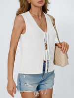 Load image into Gallery viewer, LILLUSORY Womens Crochet Tops Summer Vacation Outfits Beach Fashion 2025 Cute Casual Clothes Spring Tie Front Sweater Vest White M
