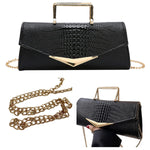 Load image into Gallery viewer, WIGUYUN Women Vegan Leather Evening Handbag Crocodile Pattern Handle Clutch Purse Cross Body Envelope Bag Black
