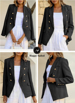 Load image into Gallery viewer, Happy Sailed Double Breasted Tweed Blazers for Women Slim Fitted Professional Lapel Collar Office Blazer Jackets Fall Long Sleeve Open Front Business Suits for Work Black Medium

