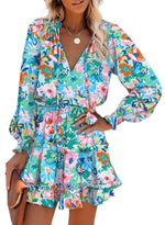 Load image into Gallery viewer, Dokotoo Sun Dresses for Women 2025 Resort Wear V Neck Ruffle Tiered Chiffon Smocked Long Sleeve Boho Hawaiian Floral Dress Beach Vacation Clothes Casual Mini Short Dress Sundress Sky Blue Medium
