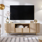 Load image into Gallery viewer, OKD Luxury 70&quot; Fluted TV Stand, Modern Chic Entertainment Center for TVs Up to 80 inches, TV Console with Faux Marble Top, Curved Profile Design, Media Console for Living Room, Natural Oak
