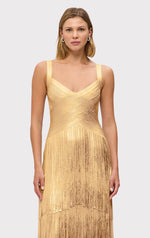 Load image into Gallery viewer, Herve Leger, The Metallic Mischa Dress, XXS, Gold Foil

