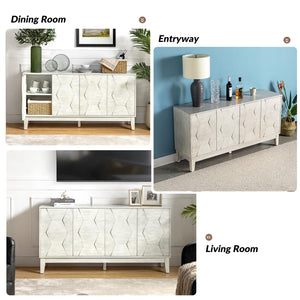 HULALA HOME Mid Century Sideboard Buffet Cabinet with Solid Wood Legs, 60" Kitchen Storage Cabinet Credenza with 4 Doors and 2 Shelves, Accent Console Table, White
