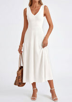 Load image into Gallery viewer, PRETTYGARDEN Summer Dresses for Women 2026 Spring Casual Sleeveless V Neck Pleated Midi Work Cocktail Wedding Guest Dress(White,Medium)
