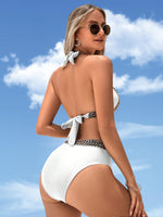 Load image into Gallery viewer, Aizscvu Women&#39;s Sexy High Waist Swimsuit 2-Piece Printed Halter Bikini Bathing Suits White
