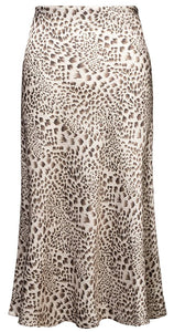 Soowalaoo Womens Skirt Midi Long Length Silk Satin High Waisted Elastic Casual Trendy Summer Skirts Leopard Light L