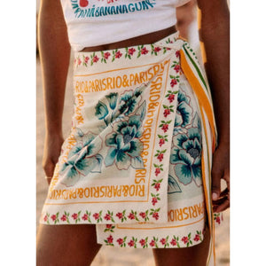 Talakeno Womens Summer Floral Wrap Short Skirt Tie Side High Waist A Line Beach Vacation Boho Mini Skirt(Multicolor,L)