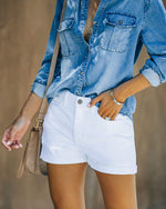 Load image into Gallery viewer, Angerella Womens High Waisted White Denim Shorts Casual Comfy Stretchy Floded Hem Jean Shorts Pants Small
