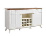 Load image into Gallery viewer, OKD Fluted Wine Bar Cabinet for Liquor, 60&quot; Modern Coffee Bar Cabinet w/Wine &amp; Glass Rack, Large Buffet Sideboard w/ 3 Storage Drawers &amp; Adjustable Shelves for Home, Dining Room, Kitchen, Solid White
