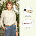 Load image into Gallery viewer, Ovekaut Women Skinny Leather Belt Solid Color Alloy Turn Lock Adjustable Waistband for Dresses Jeans Coats (Red-Gold)
